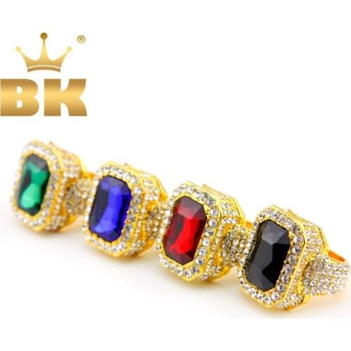 Mens Gold Color Hip Hop Iced Red Stone Cz Ring Size Available Luxury Woman Ring Mens Fashion Finger Bling Hip Hop Ring