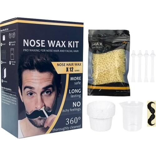 Nose Hair Removal Wax Kit Wax Beans Applicators Sticks Mustache Stickers Measuring Cup Paper Cups for Removing Nose Eyebrow Hair