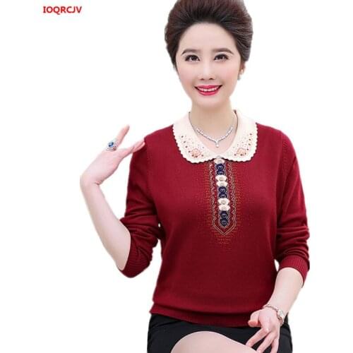 New Women Sweater Autumn Winter Long Sleeve Knitted Pullovers Loose Big Yards Jumper Middle-aged Womens Lapel Wool Sweater W1658