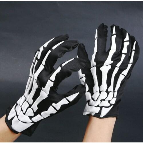 69HF 1 Pair Cycling Bicycle Motorcycle Halloween Skull Claw Bone Skeleton Gloves Goth Racing Full Finger Touch Screen Glove For