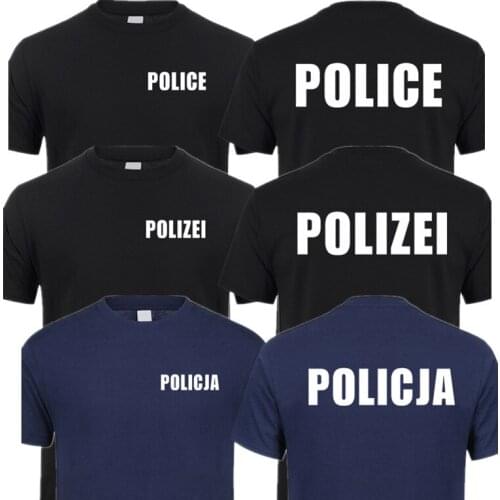 Different Language Police T Shirts Men Cool Polish Spanish Police T-shirt Short Sleeve Man Tees QR-060
