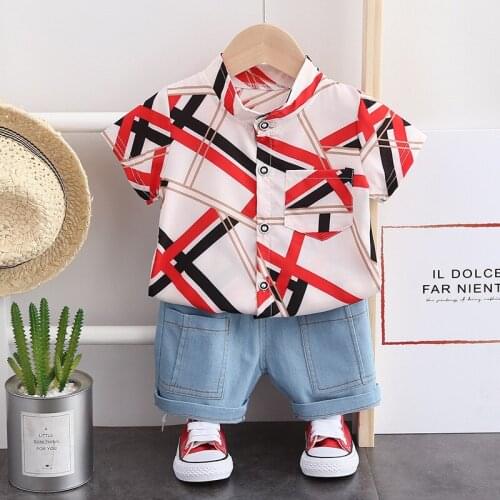 2021 Infant Baby Boys T-shirt Clothes Sets Plaid Short sleeve shirt+shorts Summer Newborn Casual Outfits Kids Clothing