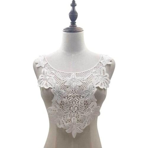 Sexy Perspective White Tulle Lace Embroidery Fabric Mesh Hollow Neckline Collar Applique Patch Trim DIY Crafts Sewing Supplies