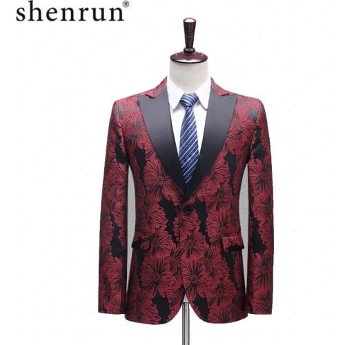 Shenrun Men Fashion Casual Suit Jackets Jacquard Tuxedo Blazers Studio Ball Singer Host Dancer Nightclub Bar Banquet Party Prom