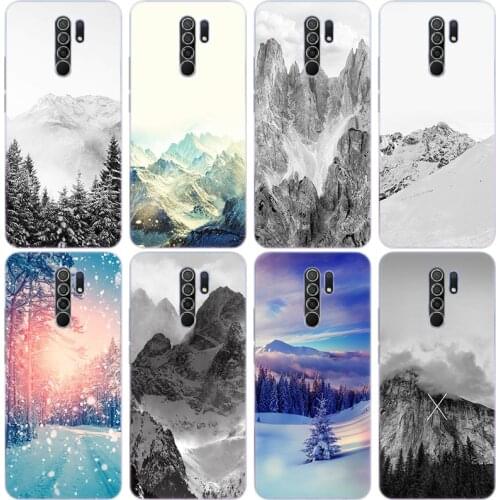 Black And White Mountain Silicone Case for Xiaomi Redmi Note 10 9 Pro Max 10S 9S 8T 8 8A 9 9A 9C 9T K40 Pro 5G Soft Cover