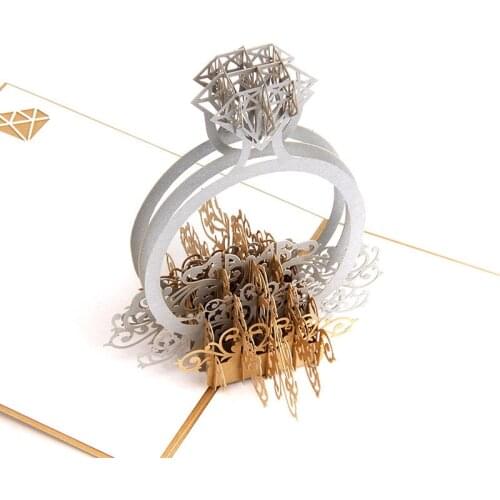 3D Handmade Carving Wedding Engagement Diamond Ring Paper Invitation Greeting Cards PostCard Valentines Day Show Love Gift