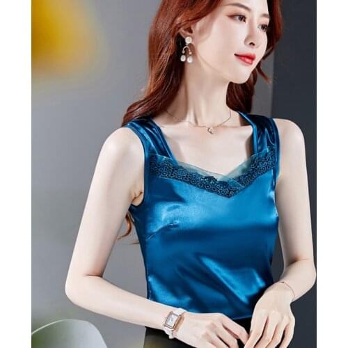 Shintimes Camis New Casual Floral Lace Silk Women Clothes 2020 Summer Sleeveless Tank Top Ladies Tops Slim Camisole Haut Femme