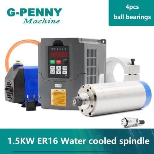 Lengthening Type 220v 1.5kw ER16 Water Cooled Spindle Motor 80X220mm & 1.5kw VFD/ Inverter & 80mm Clamp Bracket & 75w Water Pump