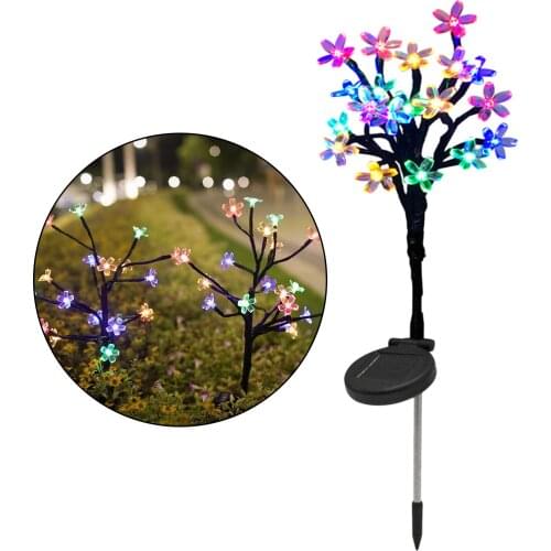 Outdoor Solar Powered LED Light Waterproof Peach Blossom Flower Stake Lamp Easy-to-Install for Home Garden Yard Lawn Path