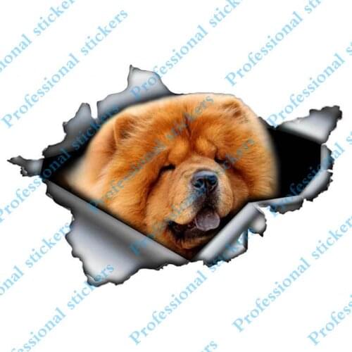 Funny 13cm x 8.8cm Red Chow Chow Car Sticker Torn Metal Decal Reflective Vinyl Dog Stickers Funny Car Decoration