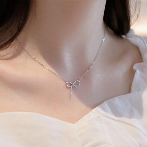 New 925 Sterling Silver Bow Pendant Necklaces Women Fine Jewelry Necklace Accessories