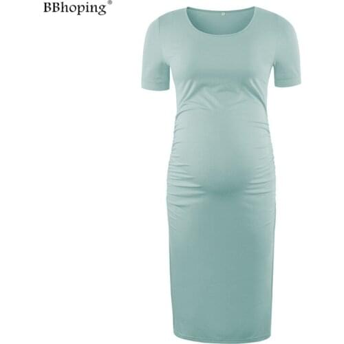 Womens Maternity Dresses Bodycon Ruched Side Pregnancy Dress Casual Cotton Dress For Daily Wearing Baby Shower Maternity Clothes