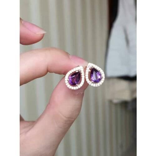 Natural amethyst stud earrings 925 silver natural crystal earrings for women personality fashion party fine Earrings jewelry