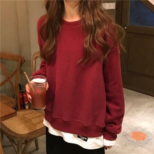 Women Hoodies Sweatshirts Brand Sweater Womens Loose and Autumn Wine Red Crew Neck Coat