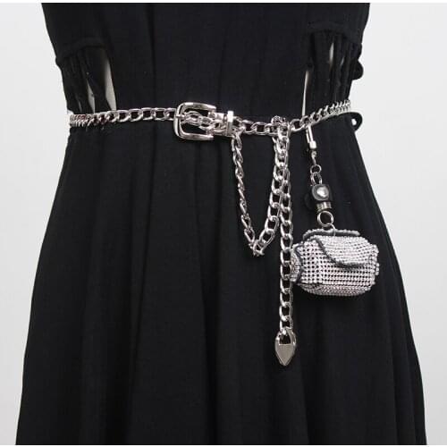 Womens runway fashion shiny bag chain Cummerbunds female Dress Corsets Waistband Belts decoration narrow belt R3470