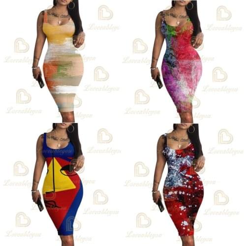 2021 Summer Casual Women Dress Sleeveless 3D Print Slim Sexy Pencil Dress Thin Summer Female Long Dress Black Party Vestidos