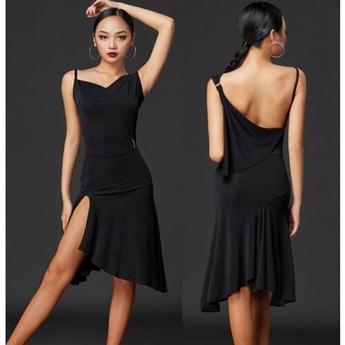 New Latin Dance Dress Sexy Black Backless Dance Dress Women Rumba Salsa Samba Cha Cha Dancing Clothes Performance Wear DQS4570