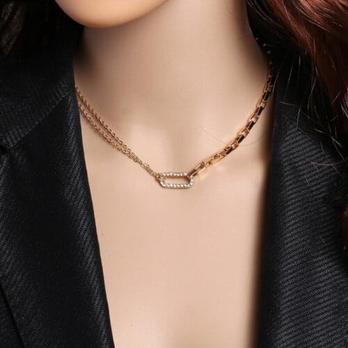 Gold Link China Necklace For Women Multi-layer Clavicle Necklaces Rhinestone Neckalce Statement Jewelry 2021