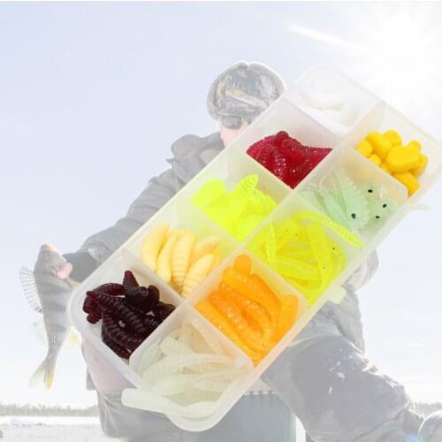 100pcs small mini soft bait beginner fishing tackle lures wobbler jigging fishing silicone bait soft worm shrimp and Box set