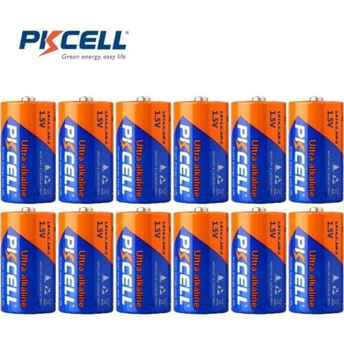 12Pcs/ PKCELL 1.5V LR14 C Size Battery Alkaline MN1400 E93 AM-2 Dry Battery Batteries Cell For camera MP3 Walkman Toys etc