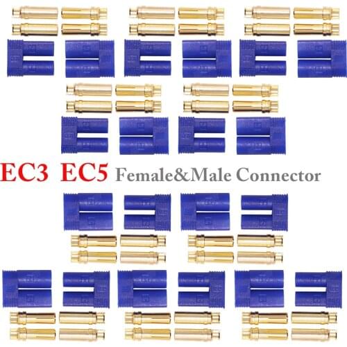 20pair/lot EC3 3mm/EC5 5mm Male Female Golden Battery Connector Bullet Plug For RC Lipo Battery Car Done DIY Parts