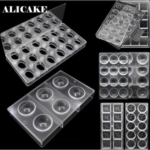 3D Polycarbonate Chocolate Mold Ball Sphere Moulds Mooncake Form Polycarbonate Plastic Bakeware Moulds Tray Baking Pastry Tools