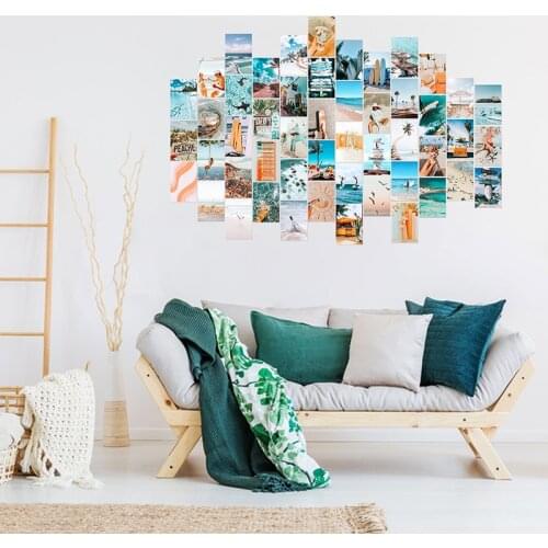 50Pcs Blue Aesthetic Picture for Wall Collage Sets Summer Beach Collage Print Kits Fashion Room Wall Decorations for Children