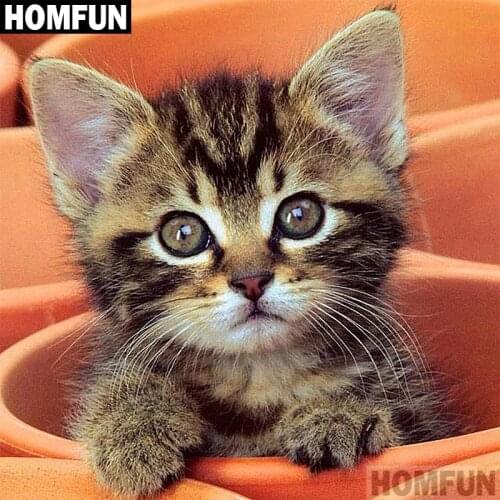 HOMFUN Full Square/Round Drill 5D DIY Diamond Painting "Animal cat" 3D Embroidery Cross Stitch 5D Home Decor Gift A01833