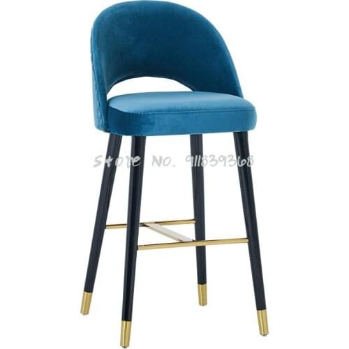 Front Desk Bar Stool Simple Leisure High Chair Household Bar Chair Nordic Bar Chair Solid Wood Back Chair Cloth Art Bar Stool