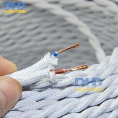 Free shipping 25meters/roll fabric cable vintage edison filament bulb DIY pendant cord 2*0.75 white braided textile fabric wire