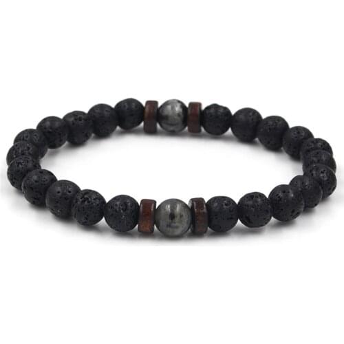 Natural Black Flash Stone Bracelet Lava Stone Diffuser Stretch Yoga Buddha Bead Mens Bracelet Jewelry
