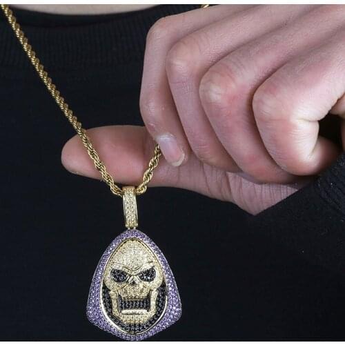 New Fashion Iced Out Skeleton Pendant Necklace With Tennis Chain Copper Hip-Hop Gold Silver Color Mens Women Charm Chain Jewelry