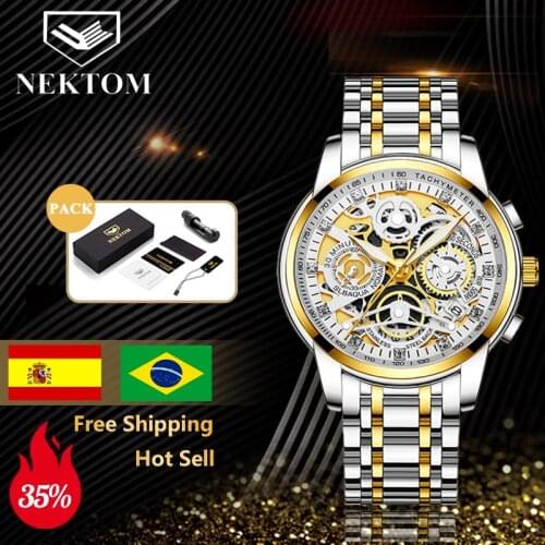 NETKOM Sports Fashion Wristwatches Mens Gold Chronograph Luxury Quartz Watches Gold Men Wristwatch For Bussiness Men Watches