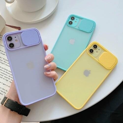 Candy Color Slide Camera Protection Phone Case For iPhone 12 11Pro Max XR XS Max X XS 6 6S 7 8 Plus Translucent Shockproof Cover