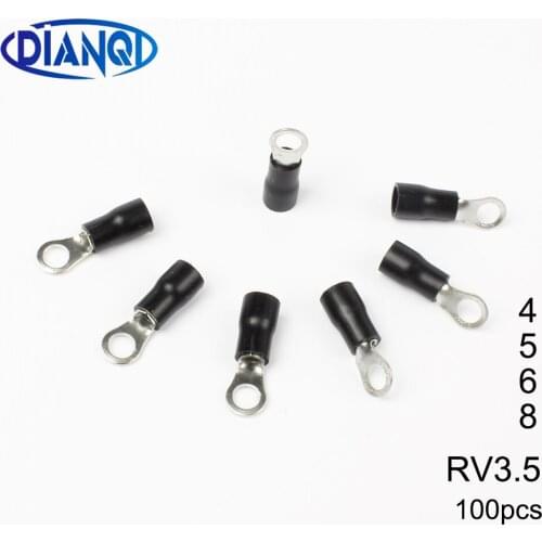 DIANQI RV3.5-4 5 6 8 Black Ring insulated terminal suit 2.5-4mm2 cable Crimp Terminal 100PCS/Pack Cable Wire Connector