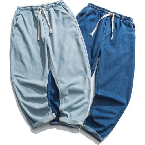 New washed jeans mens tide brand loose Japanese casual solid color wild straight pants men