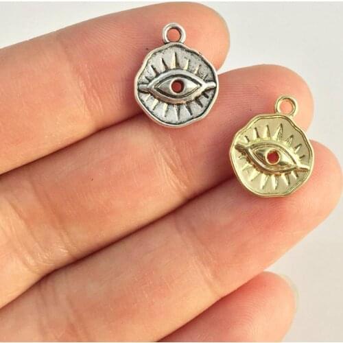 Eruifa 20pcs 12mm Zinc alloy Popular Eye Coin Charms Wholesales necklace,earring bracelet jewelry DIY handmade 2 color
