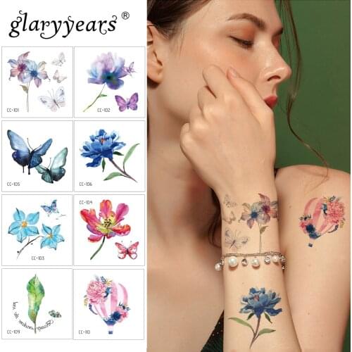 Glaryyears 1 Sheet Flower Makeup Temporary Tattoo Sticker Fake Sexy Tatoo Flash Tatto Waterproof Small Body Art Woman Child Hot