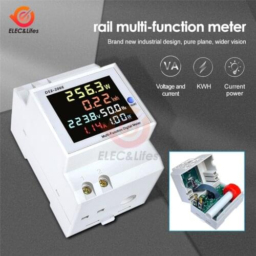 AC 40-300V AC 250-450V Din Rail Voltage Current Power Monitor Factor Active KWH Electric energy Frequency Meter With 100A CT