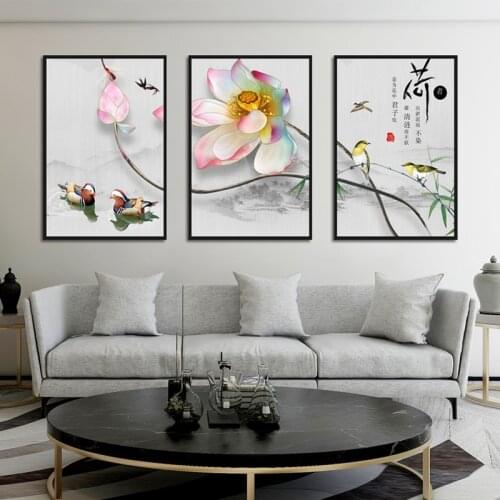 Canvas Painting Ancient Style Ink Painting Light Background Summer Lotus Illustration Poster Home Decoration Wall Art Picture