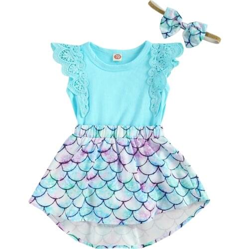 0-18M Newborn Children Baby Girls Dress Lace Leopard/Scales Print O Neck Romper Dress+Headband Summer 2pcs Sundress