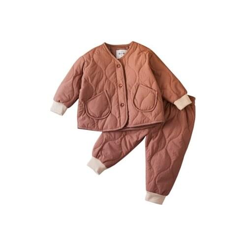 2PCS 18M-5Y Boys Girls Sets Winter Loose Down Cotton Jacket Coat + Pants Trousers Warm Snowsuit Kids Boy Children Winter Clothes