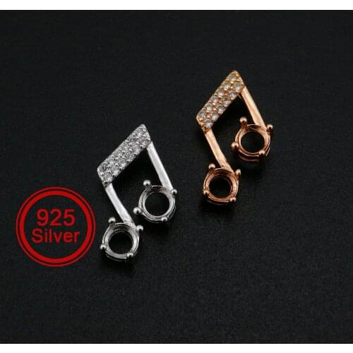 4MM Round Prong Pendant Settings Music Note Solid 925 Sterling Silver Rose Gold Plated Charm Bezel DIY Gemstone Supplies 1411277