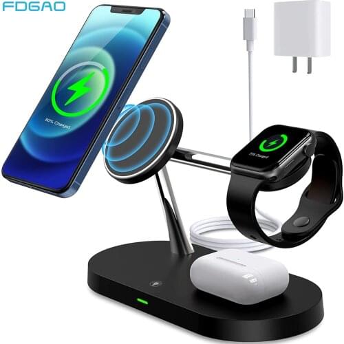 3 in 1 Magnetic Wireless Charger Fast Charging Station QC 3.0 Adapter For iPhone 12 Pro Max Mini Apple Watch 6 5 4 3 Airpods pro