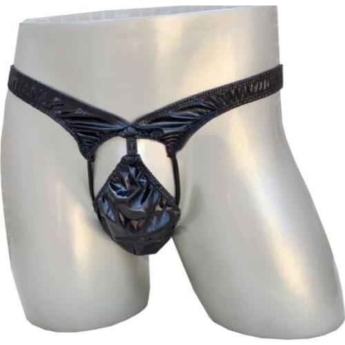 Mens low waist thongs and g-string sexy male underwear faux leather panites
