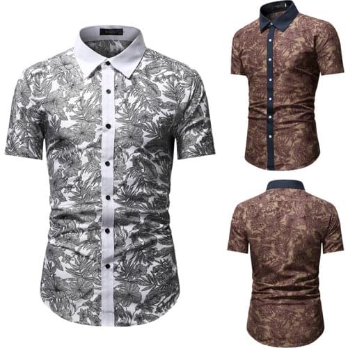 2021 New Mens Short-sleeved Shirt Fashion Mens Casual Retro Printed Shirts Oversized