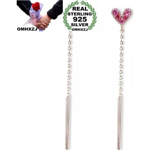 OMHXZJ Wholesale HS71 Fashion Woman Party Birthday Wedding Gift Heart Tassel AAA Zircon 925 Sterling Silver Needle Stud Earrings