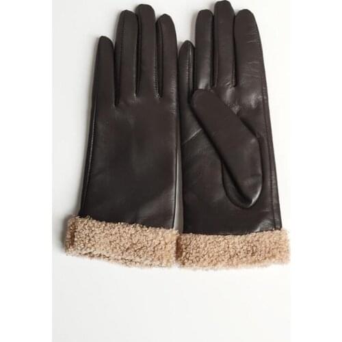 Women‘s autumn winter thicken warm genuine leather glove female elegant natural sheepskin genuine leather driving glove R2664