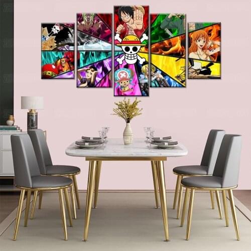Top-Rated Canvas Print Painting 5 Pieces One Piece Character Anime Poster Role Picture Wall Art Home Decor Frame Modern Artwork
