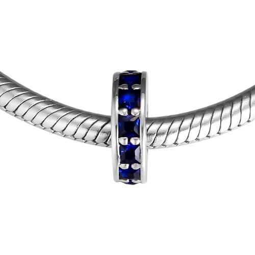 Fits for Pandora Bracelets Eternity Charms with Royal Blue Crystal 100% 925 Sterling Silver Jewelry Free Shipping